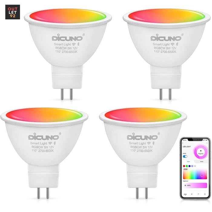 Nutikas DiCUNO GU5.3 MR16 WiFi LED lamp, RGB valgustus, hämardatav, 2700-6500K, 320 lm