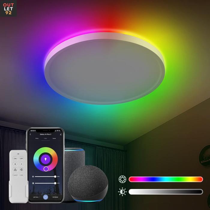 24 W nutikas LED laevalgusti, 30 cm, 2800 lm, RGB, WiFi, kaugjuhtimispult, Alexa ja Google Assistant tugi