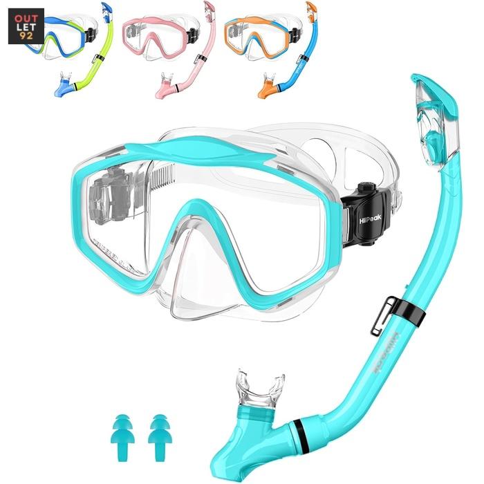 HiiPeak laste snorkeldamis komplekt, kuiv-ülaosaga hingamistoru ja 180° vaatega mask